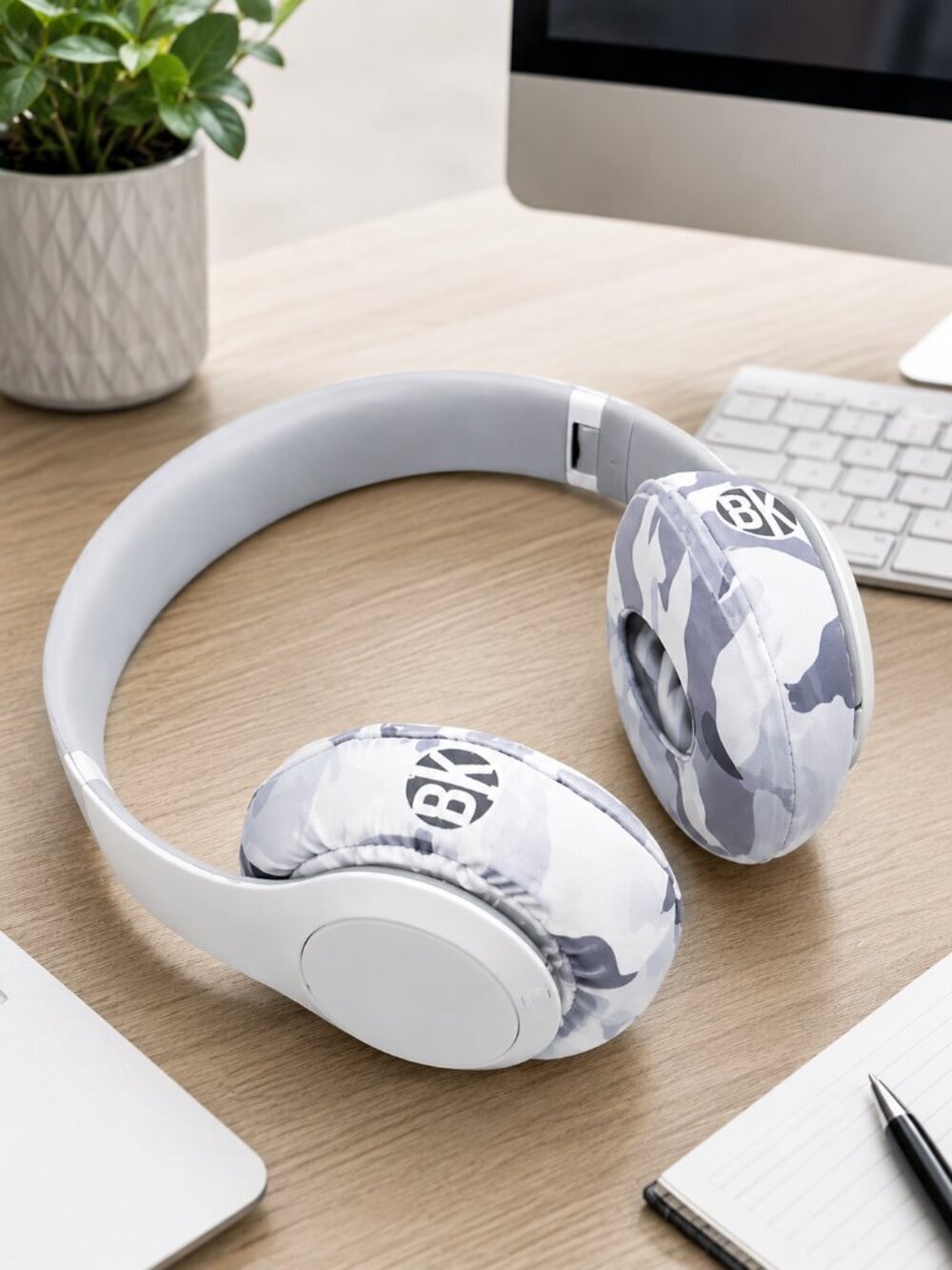 Beat Kicks Headphone Covers - White Camo Print - Protective, Washable - New